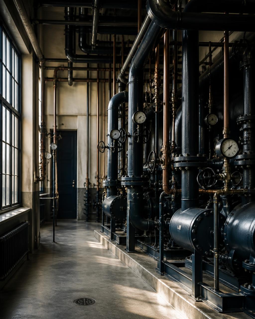 Mechanical plant corridor in an operating institutional facility